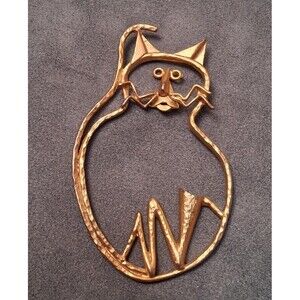 Whimsical Fat Cat Brooch Vintage Openwork Pin